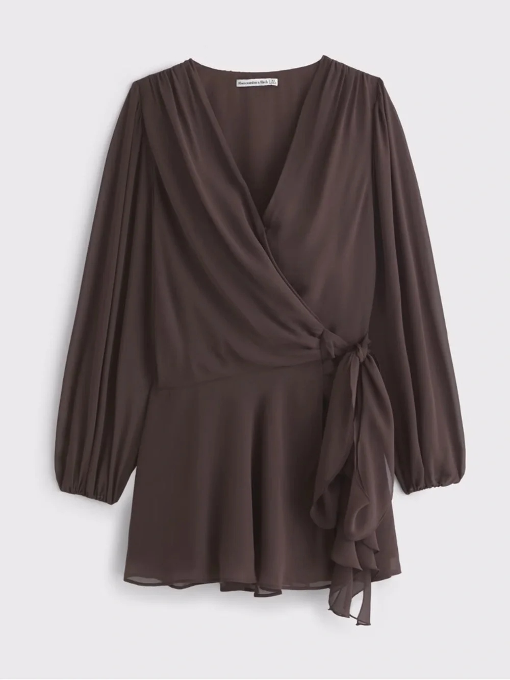 Abercrombie & Fitch Long-Sleeve Plunge Wrap Mini Brown Size XL - Picture 5 of 7